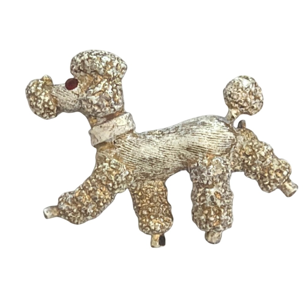 Vintage French Poodle Brooch Mid-Century Kitsch Retro Animal Pin Dog Lover